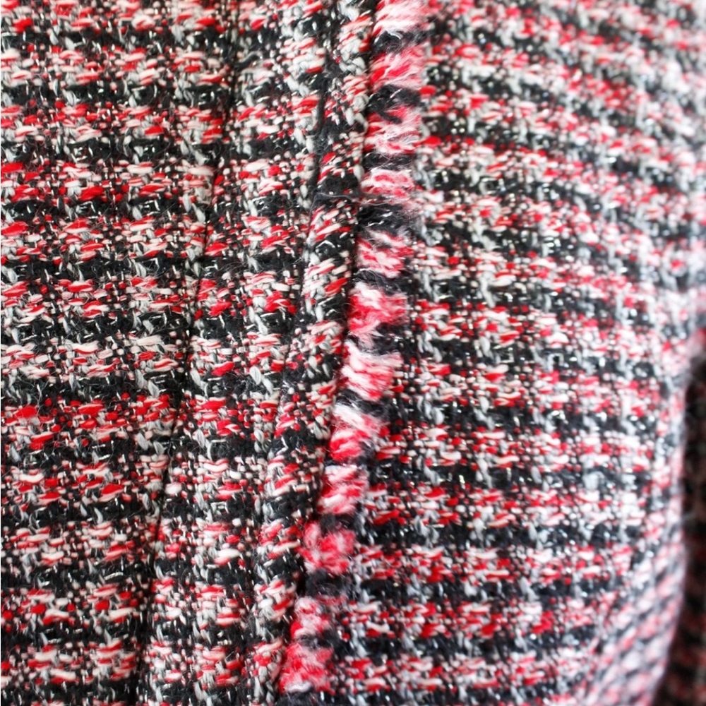 White House Black Market Tweed Moto Blazer Jacket Red Black Metallic Size 0 - Picture 9 of 12
